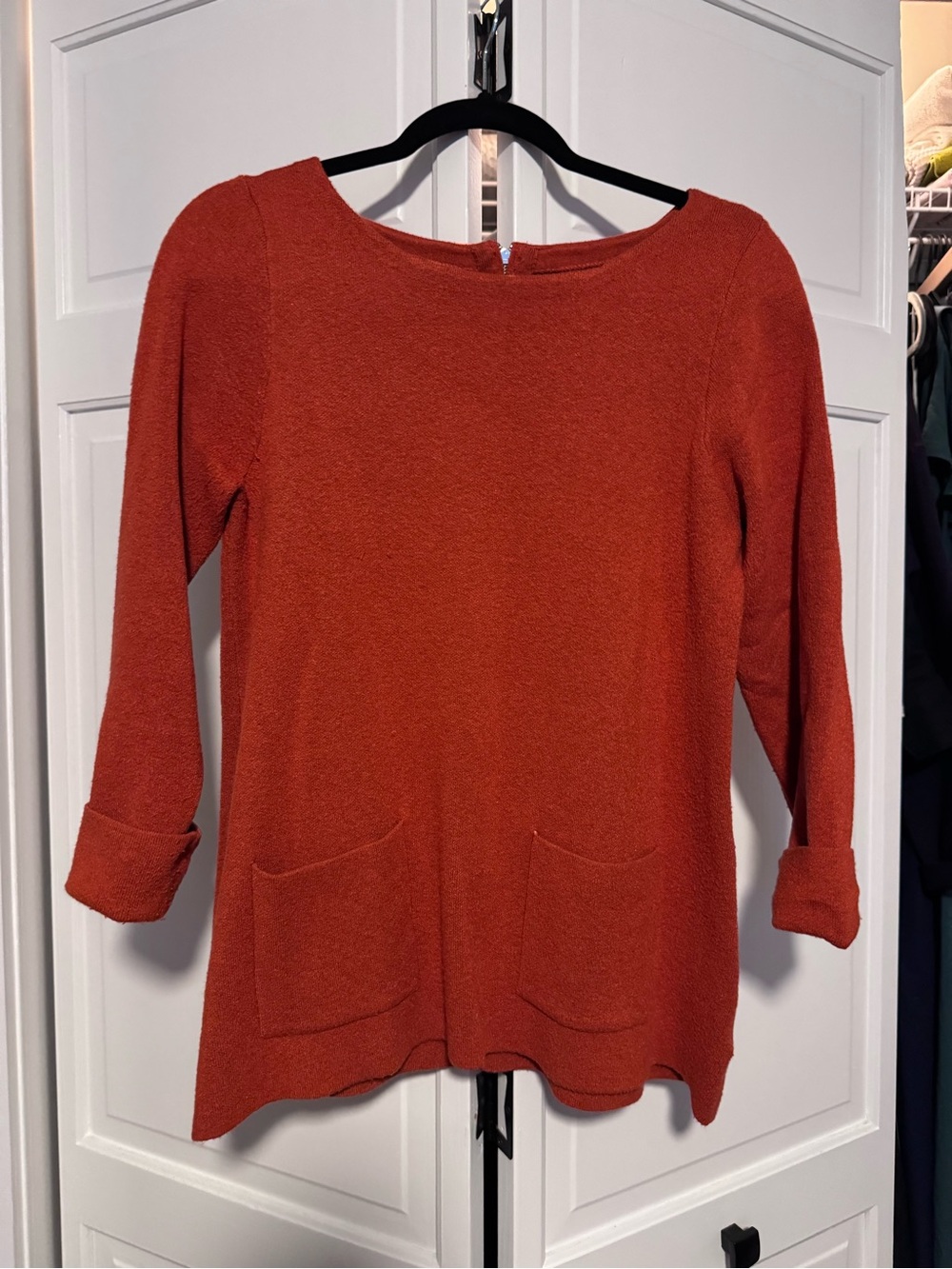Cynthia Rowley Rust Orange Pocket Tunic Sweater